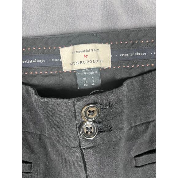 Anthropologie Cropped Pants Women's 4 Black Low Rise Slim Fit Pockets Classic - Picture 3 of 7